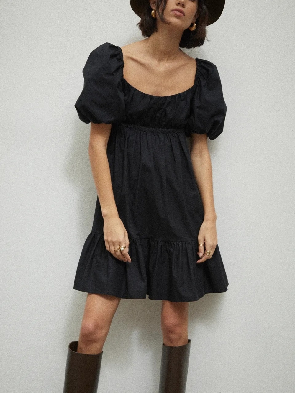 NWT 10 Crosby Derek Lam Black Puff-Sleeve Mini Dress